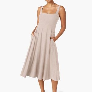Beyond Yoga Featherweight At The Ready Square Neck Dress in Chai